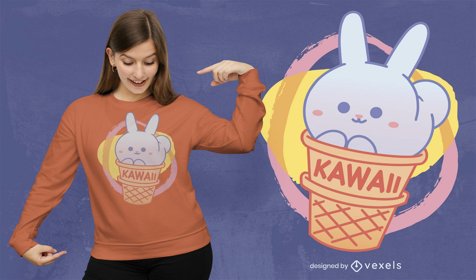 Kawaii Semi-Estéreo T-shirt de Coelho Roxo dos Desenhos Animados