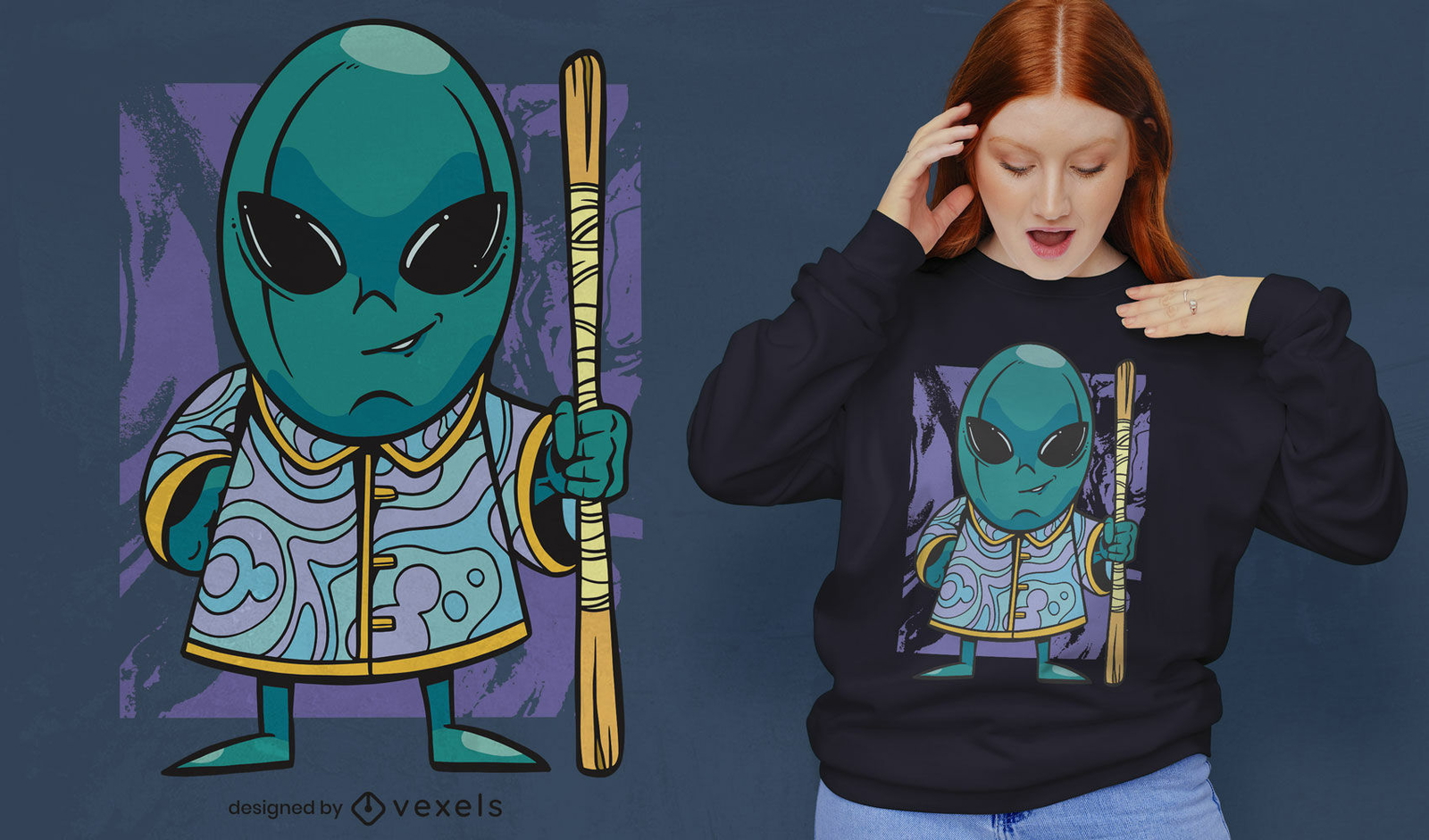 Baixar Vetor De Desenho De Camiseta De Monge Alienígena De Desenho Animado