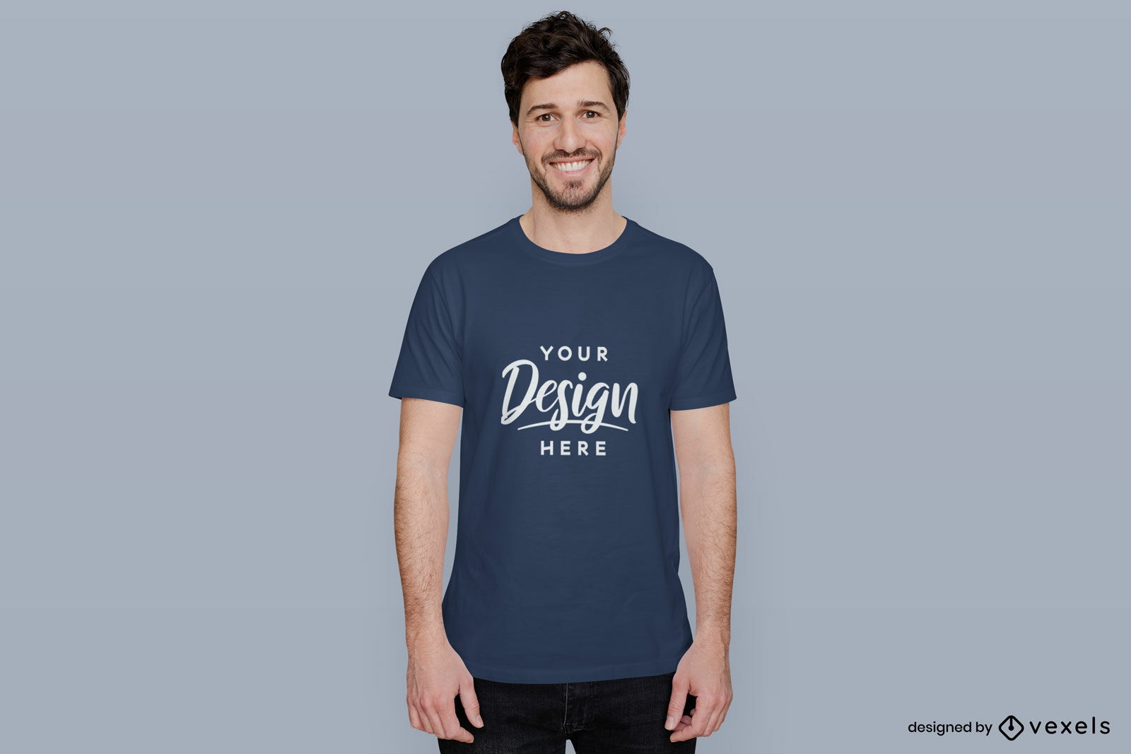 PSD Blue T-Shirt Front View Mockup