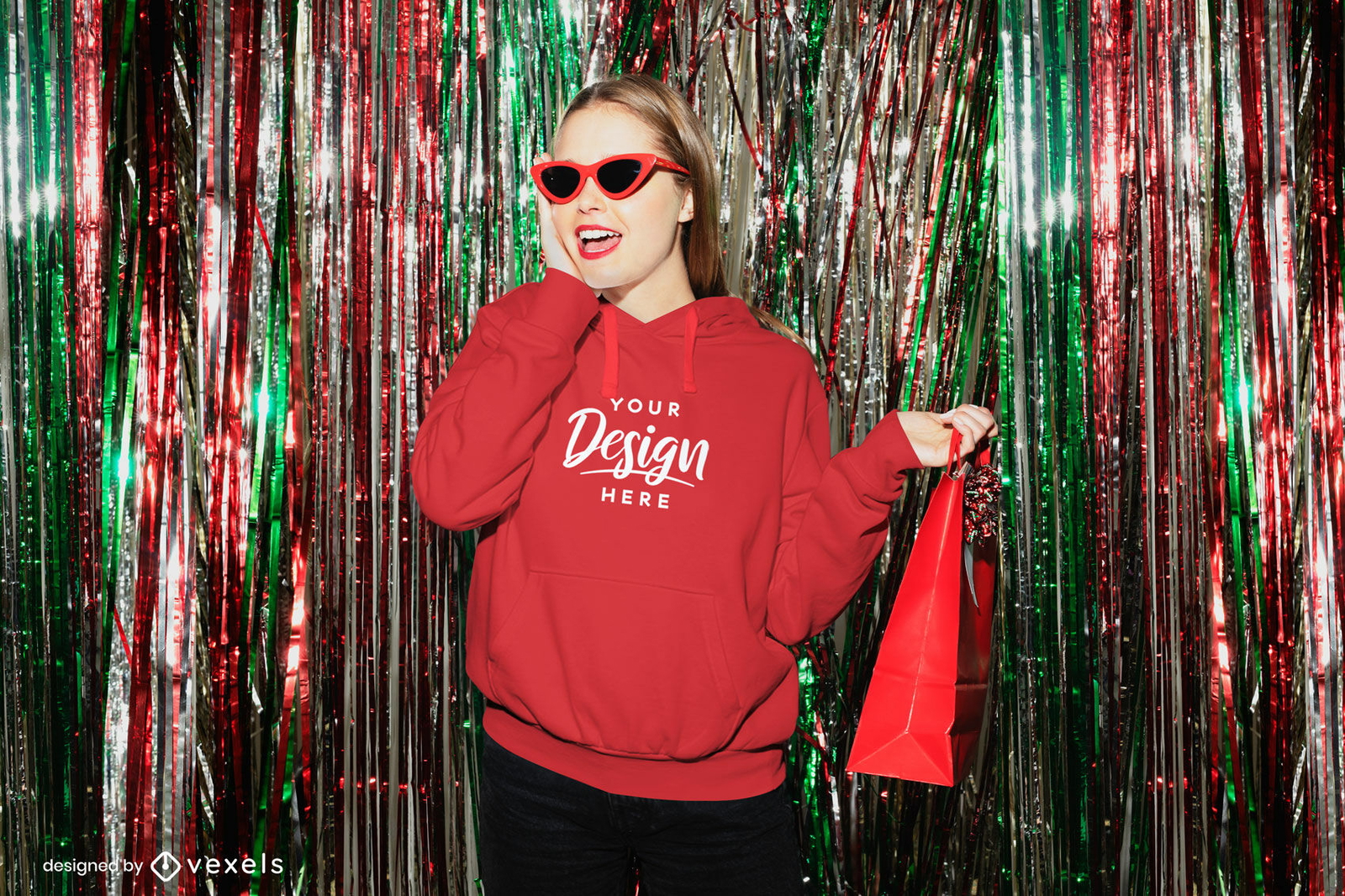 Girl in cheap red sweatshirt