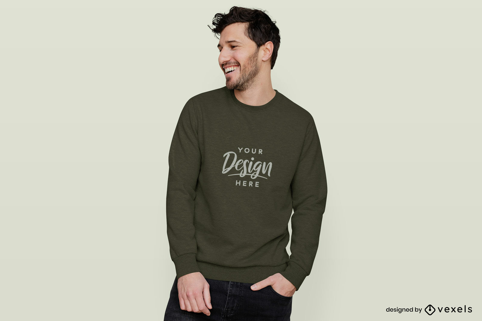 Happy Man In Solid Background Sweater Mockup PSD Editable Template