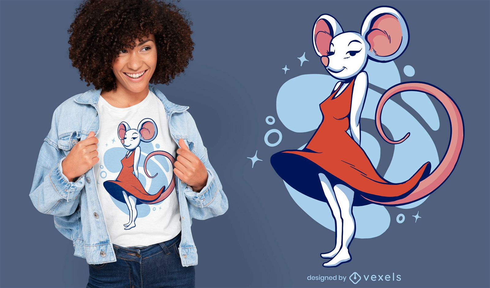 Descarga Vector De Ratón Femenino En Diseño De Camiseta De Dibujos Animados  De Vestido