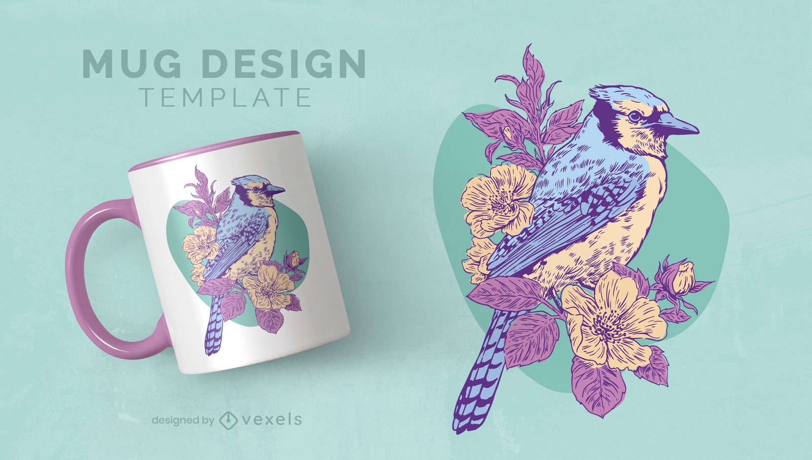 Spring Bird And Flower Mug Design Template Vector Download