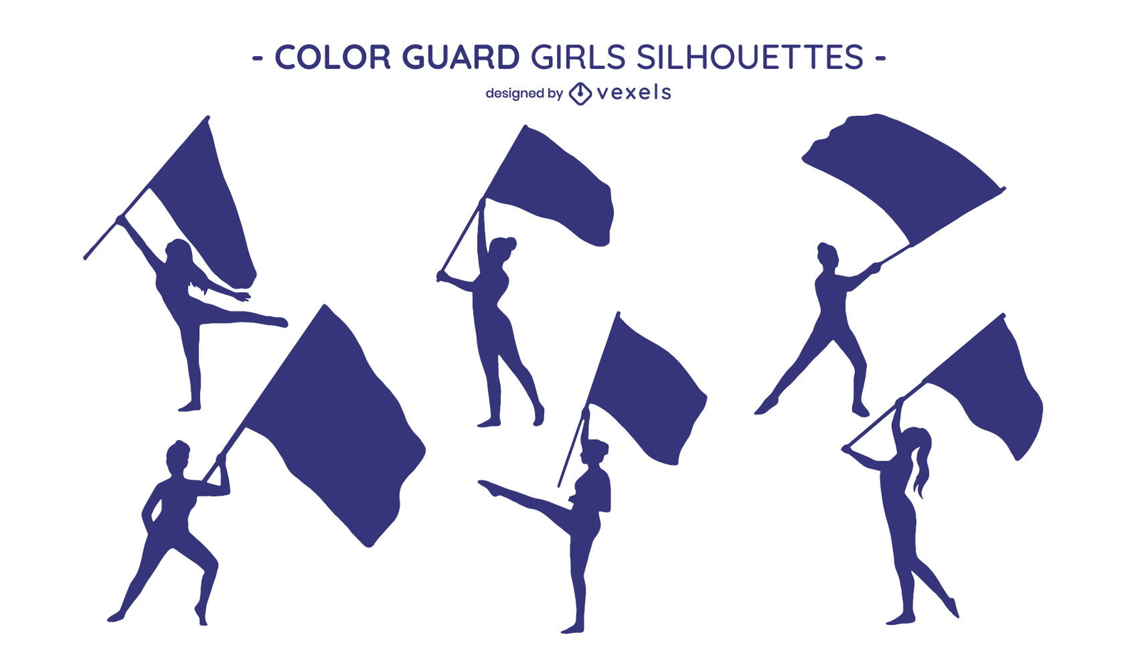 Girls With Flags Silhouette Set Design Vector Download