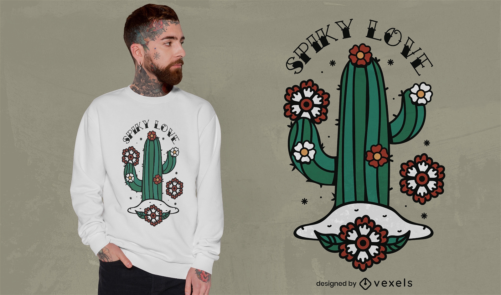 Spiky Love Cactus T-shirt Design Vector Download