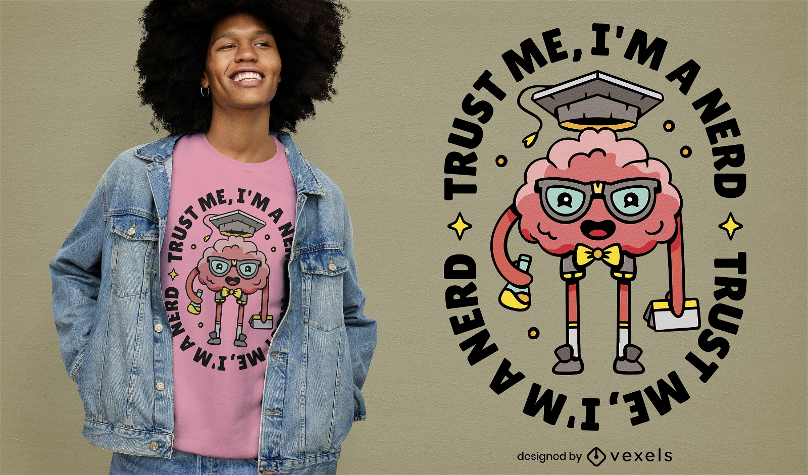 Funny Nerd Brain Cartoon T-shirt Design Vector Download