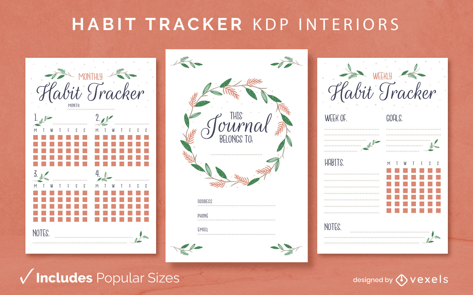 Habit Tracker Journal Design Template KDP Vector Download