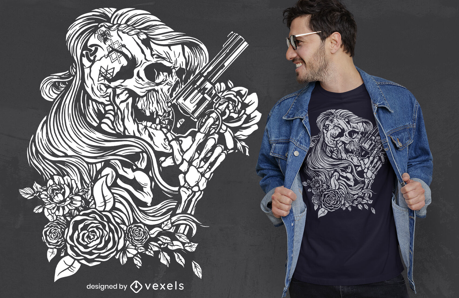 Printify Floral Skeleton T-Shirt