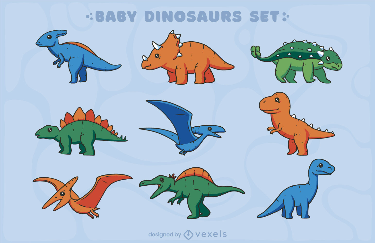 Conjunto de personagens de dinossauros de desenho animado