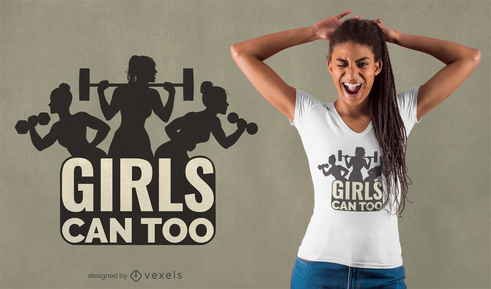 Gym Girls Can Too Quote Silhouette T-Shirt Design Vector Download
