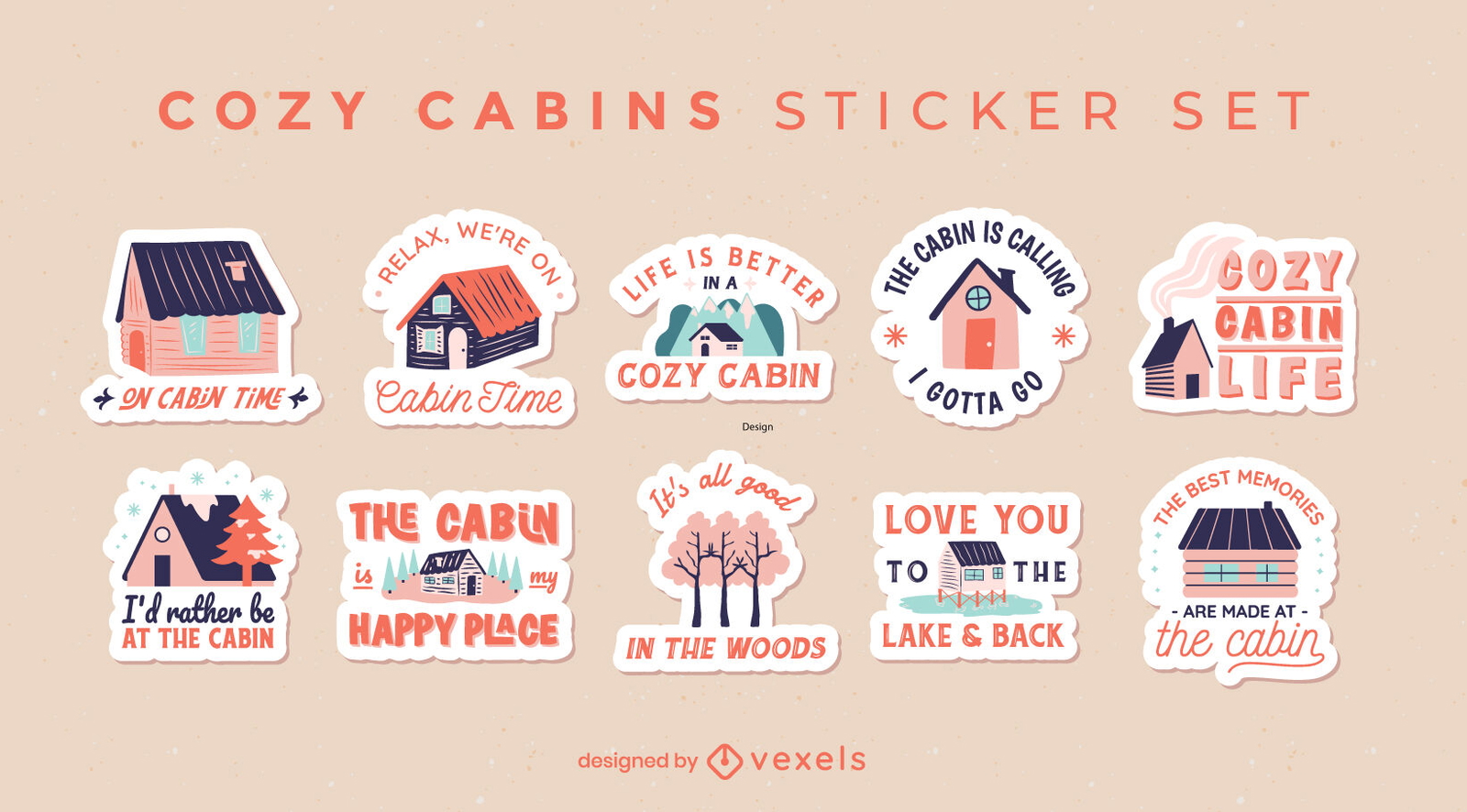 Cozy Cabins Sticker Set Vector Download