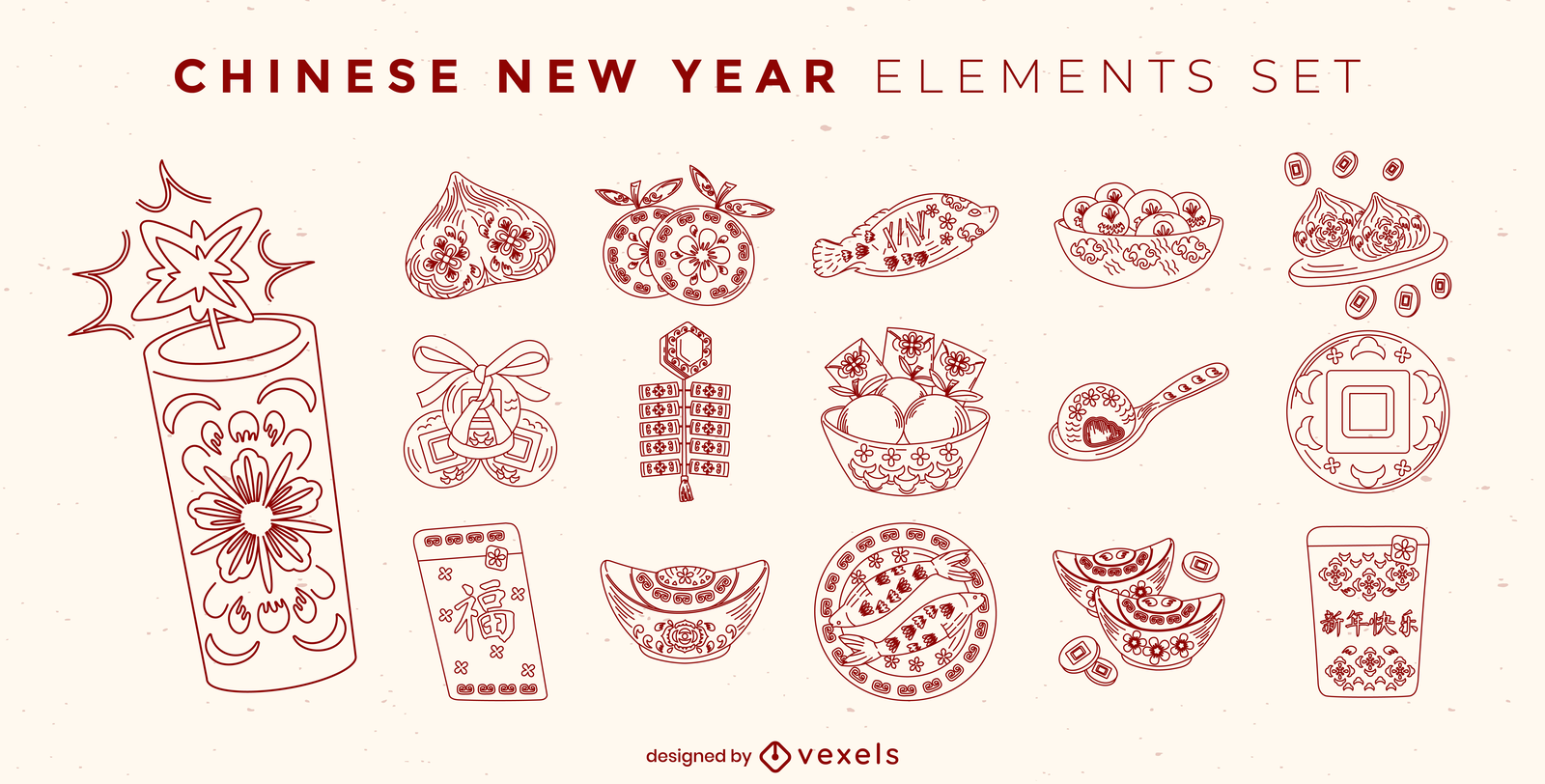 Set happy chinese new year sticker design Vector Image