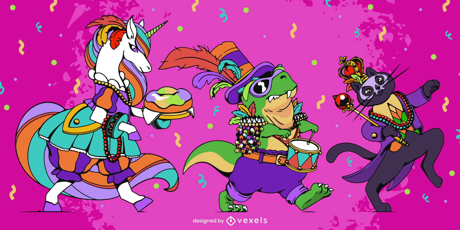Mardi Gras Celebration Animals In Costume Set Vector Download