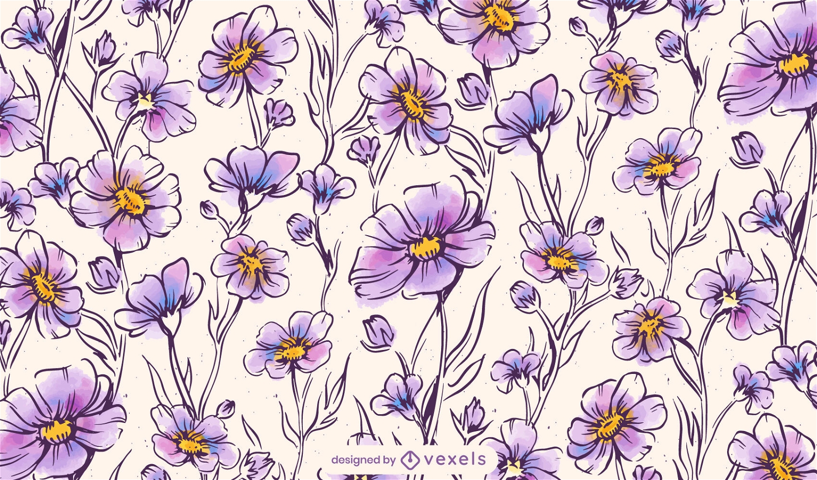 Premium Vector, Colorful wild floral watercolor seamless pattern