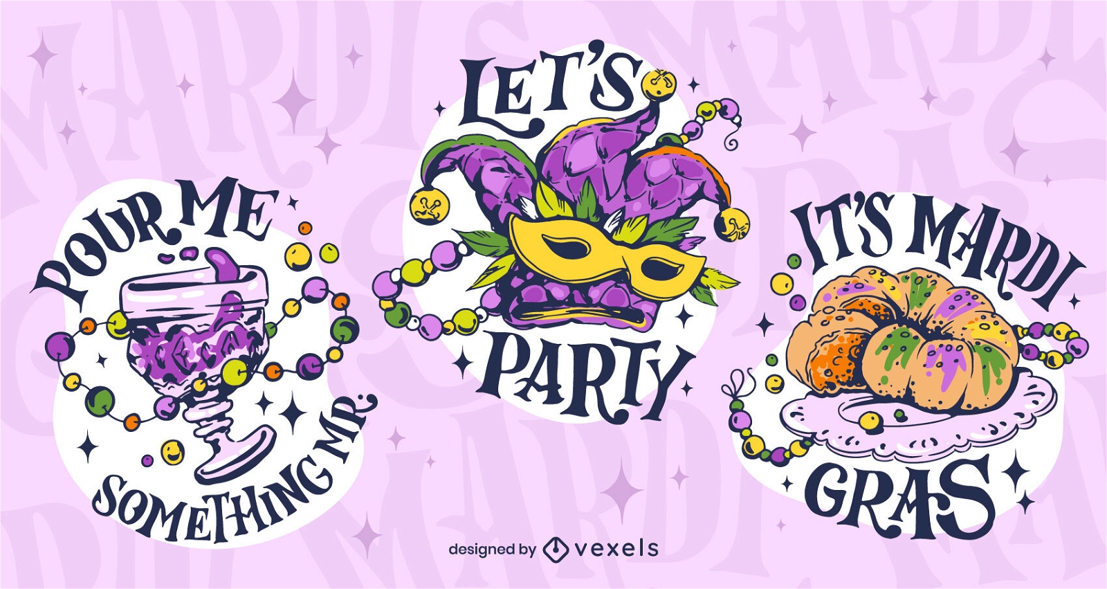 Mardi Gras Stickers Set Vector Download