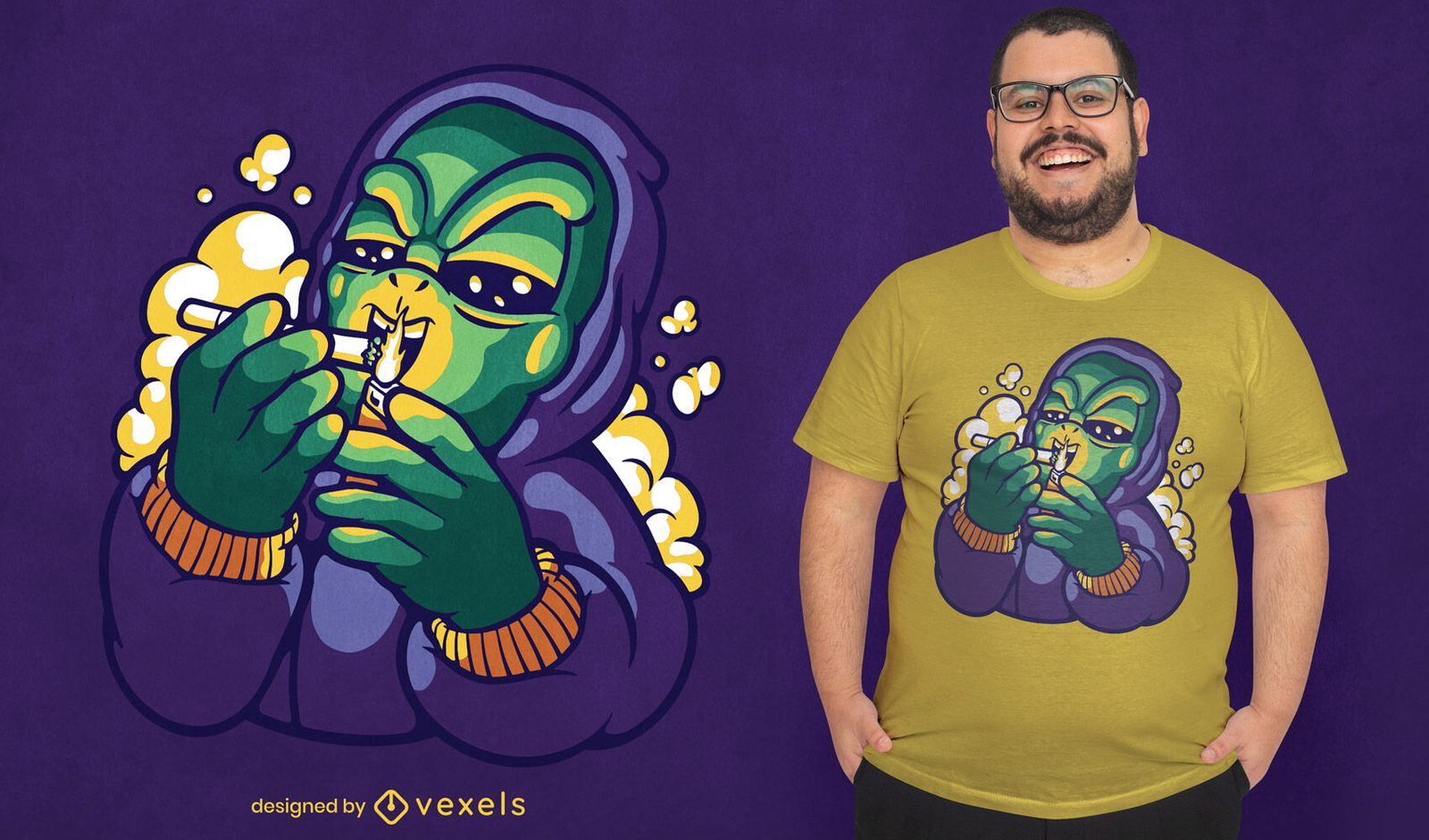 Baixar Vetor De Desenho De Camiseta De Desenho Animado Alienígena Fumando  Maconha