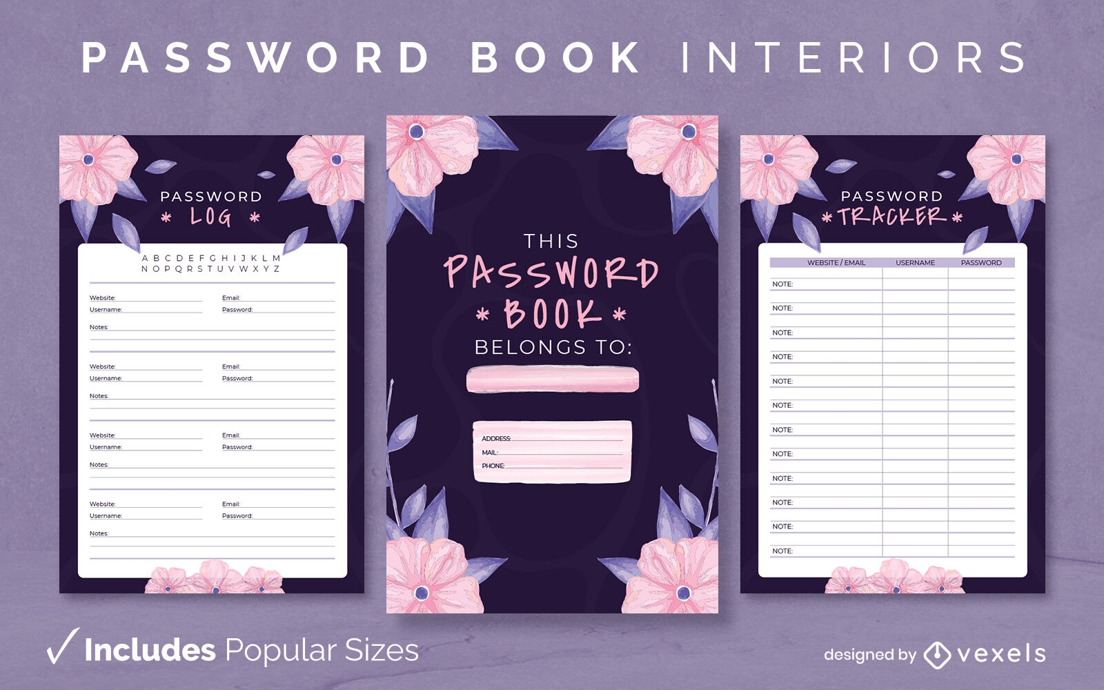 Floral Password Book Journal Template KDP Interior Design Vector