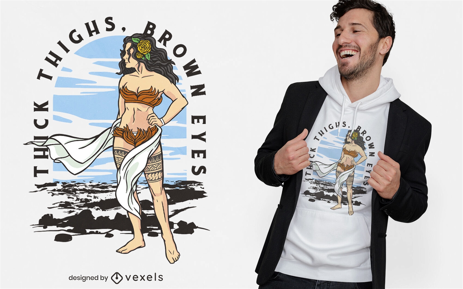 Polynesian Woman Character T-shirt Design Vector Download