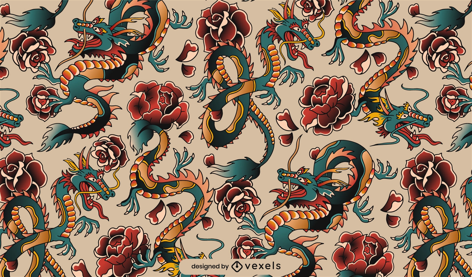 Dragon Tattoo Style Pattern Design Vector Download