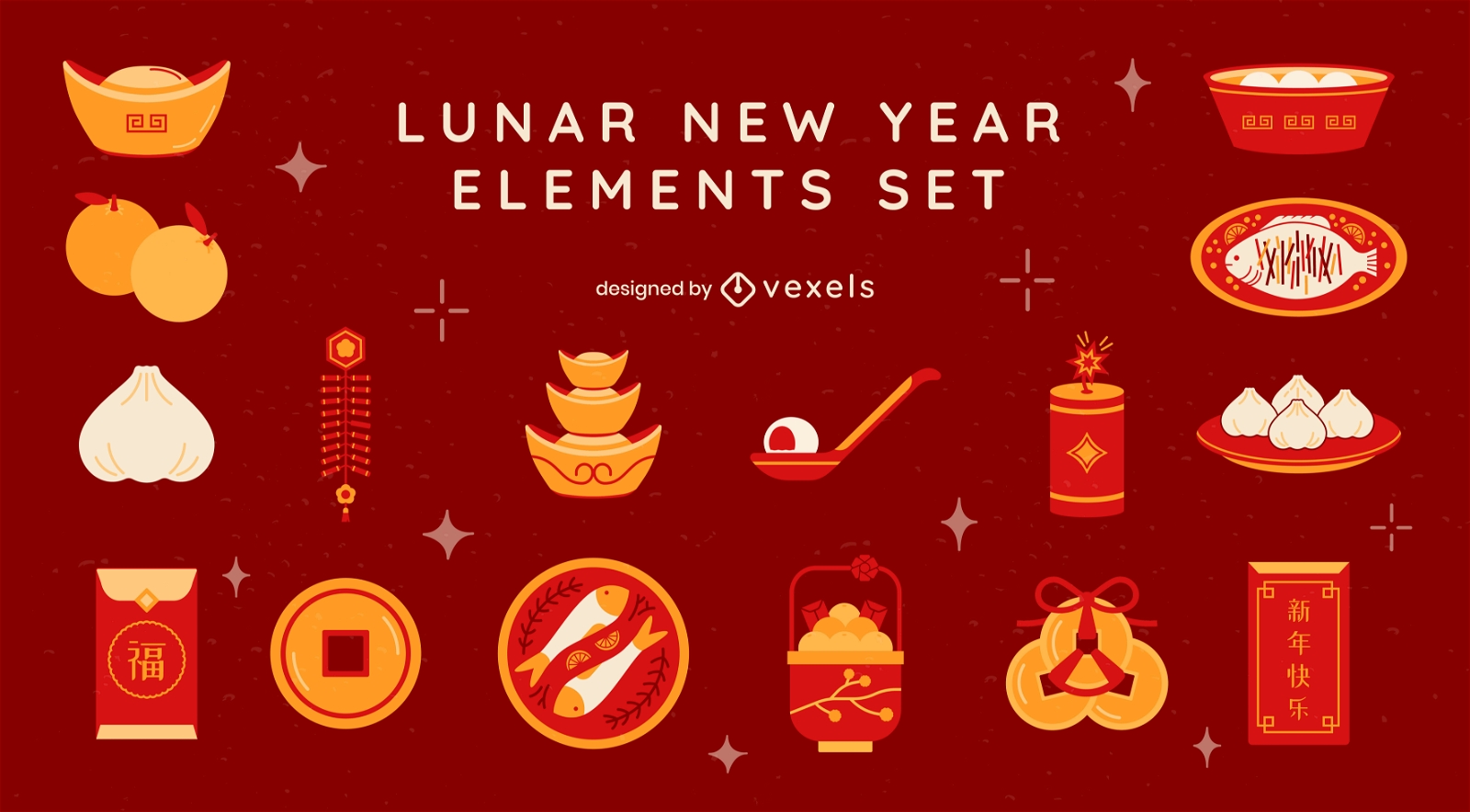 Chinese New Year Elements Set Design Vector Download