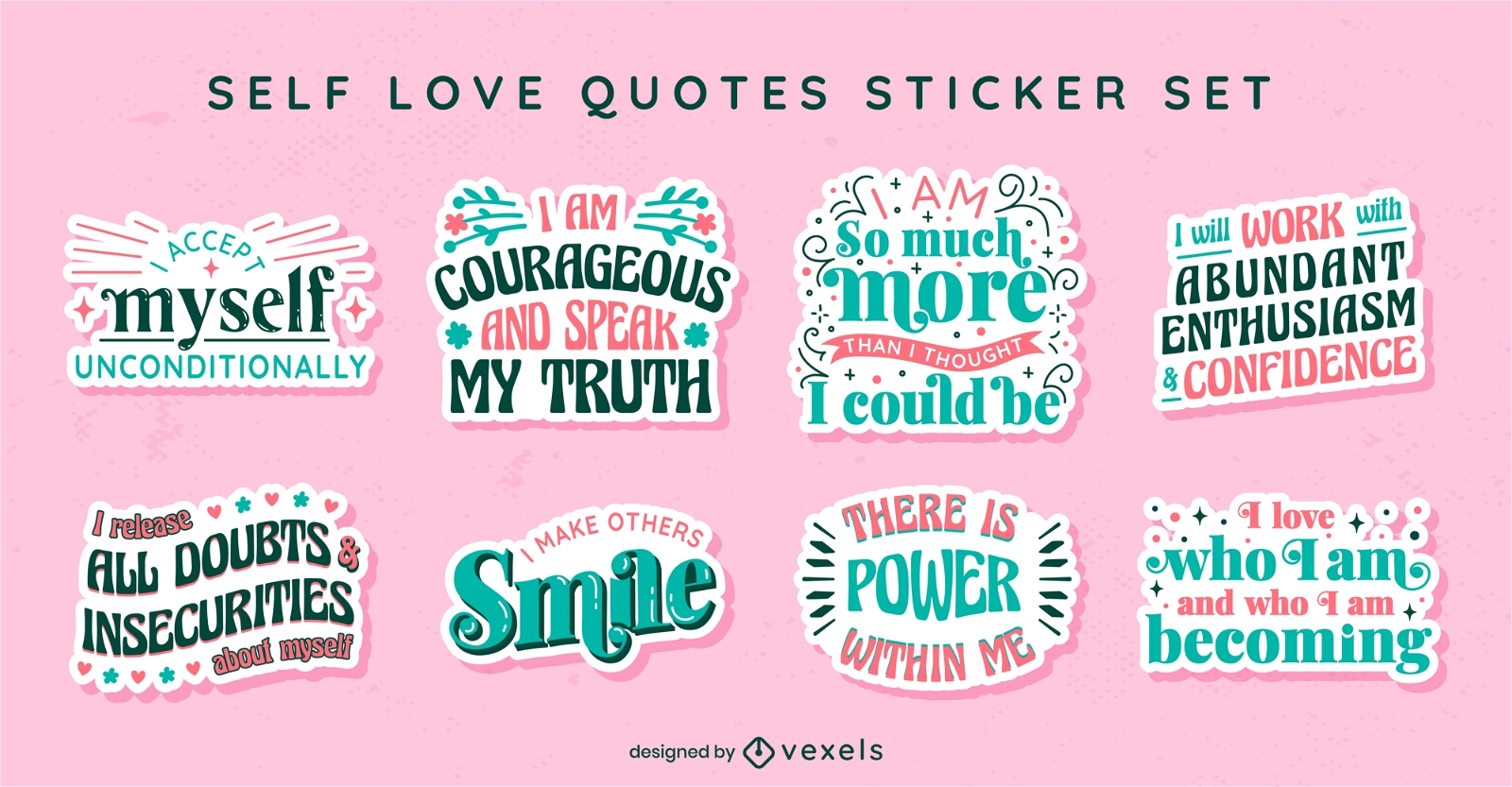 Self Love Affirmations Sticker Set Vector Download