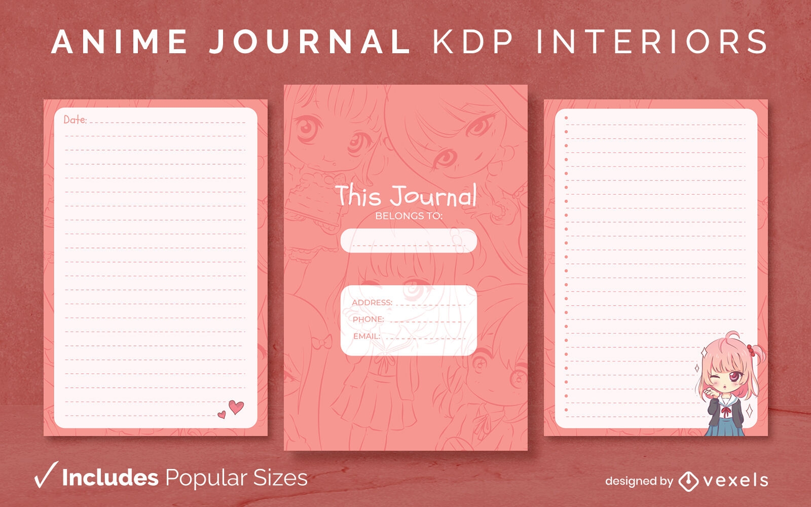 Anime Journal Template KDP Interior Design Vector Download