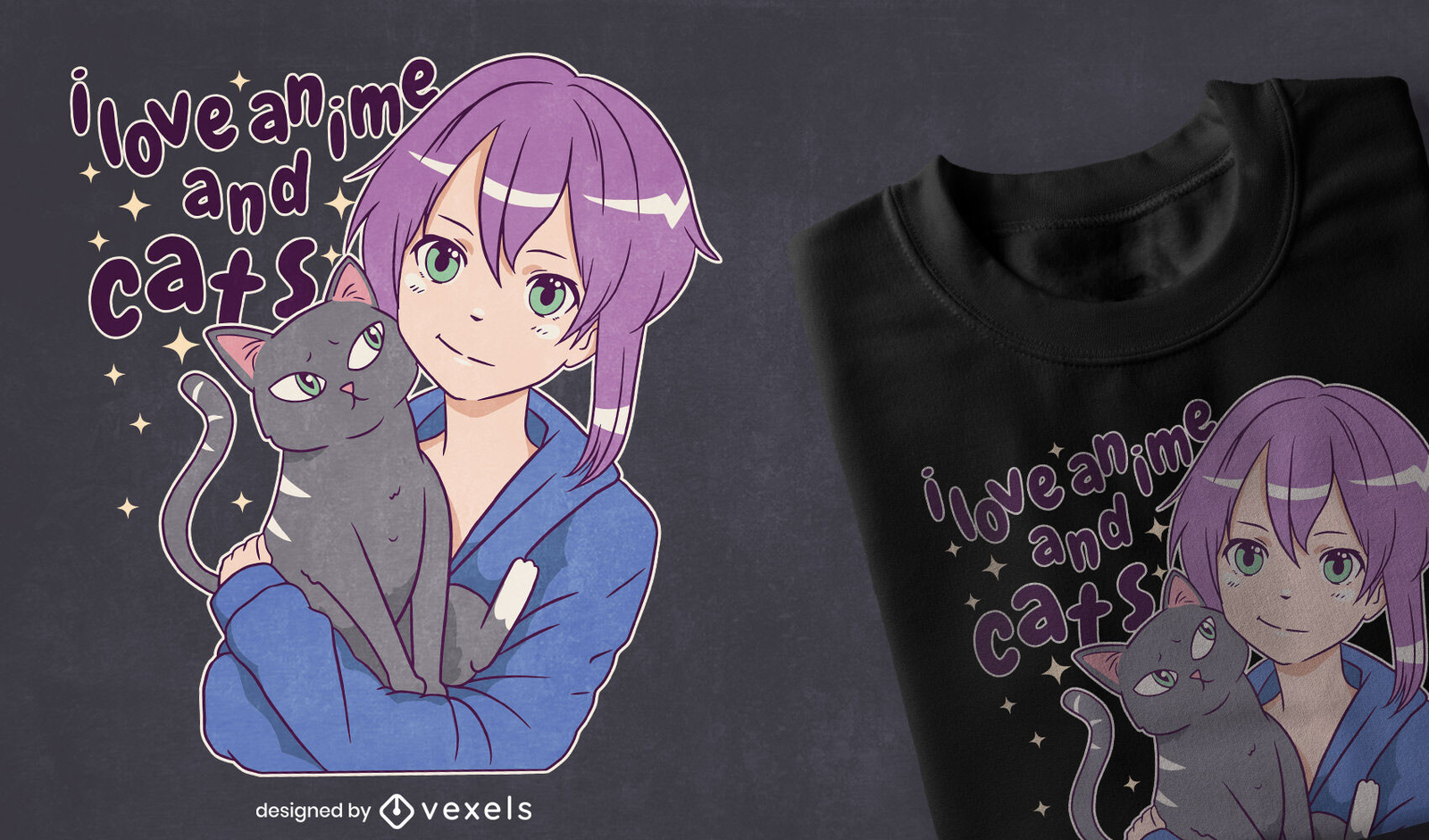 Love Anime And Cats T-shirt Design Vector Download