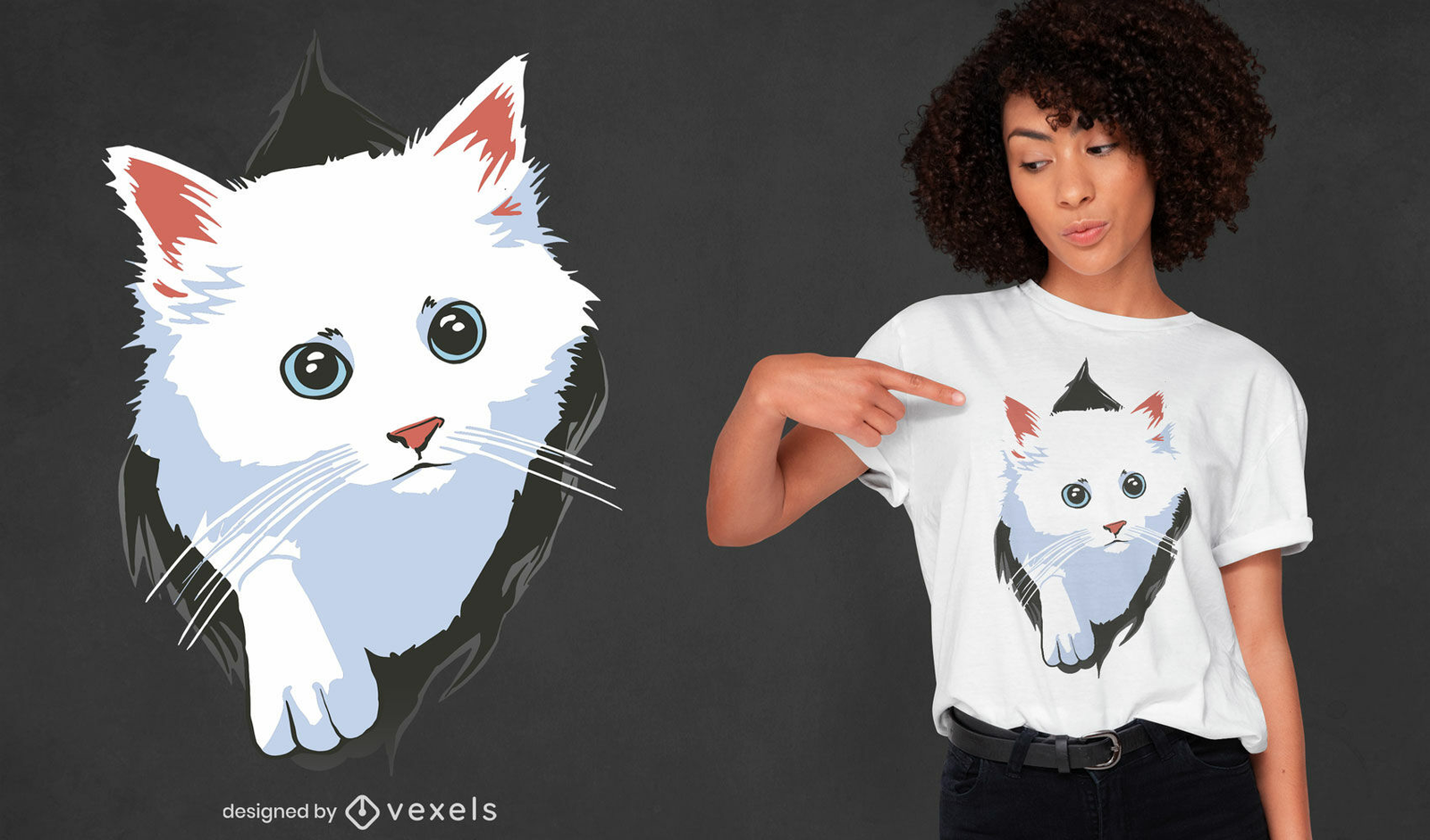 White Cat Meme Face T-shirt Design Vector Download