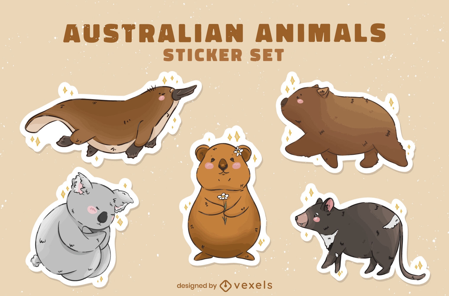 Australian Baby Wild Animals Cute Set Vector Download