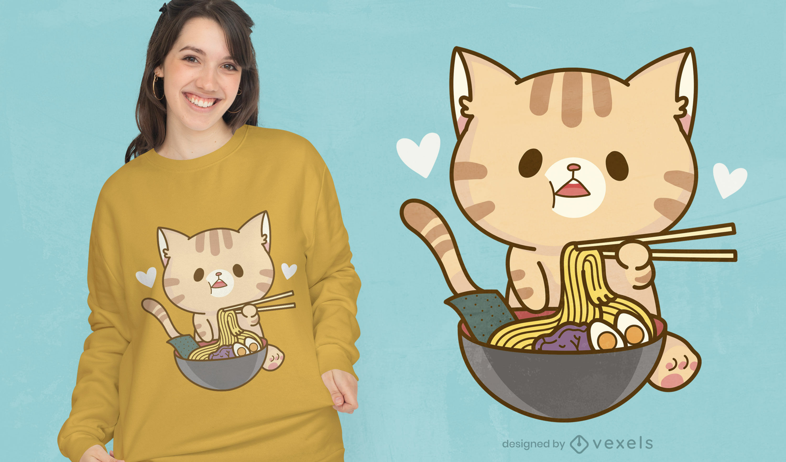 cat eating ramen cute kawaii kitten eating noodles Essential T