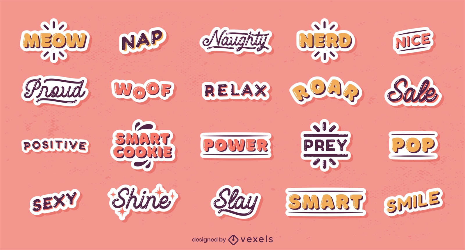 Popular Words Stickers Set Vector Download