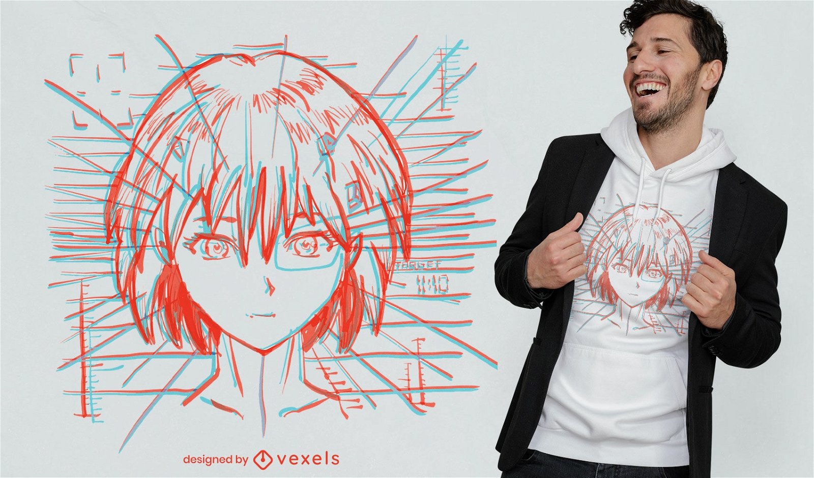 Anime Girl Face Sketch T-shirt Design Vector Download
