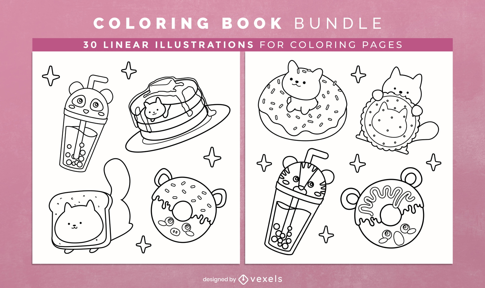 Descarga Vector De Diseño Interior Del Libro Para Colorear Alimentos  Animales Kawaii