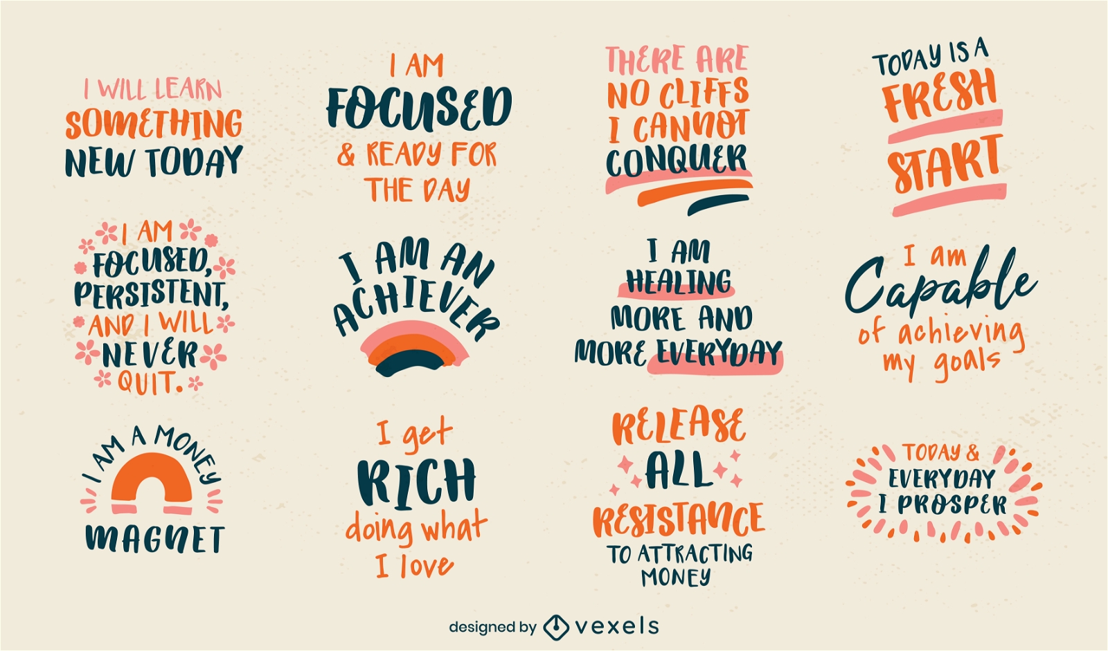 Daily Affirmations Sticker Set Vector Download
