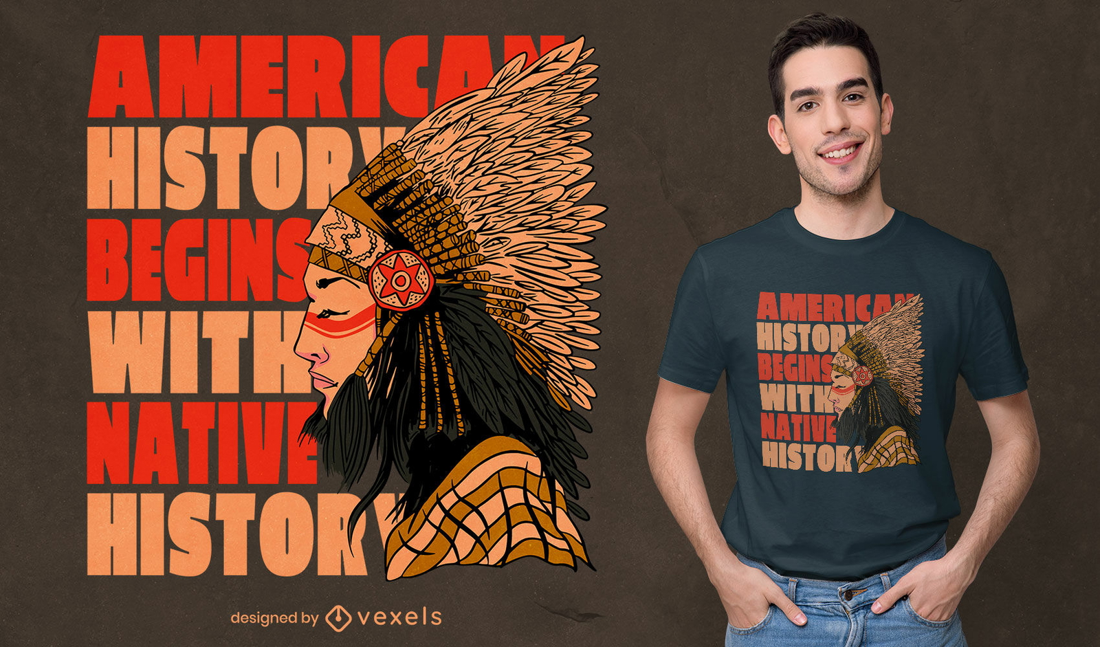 T-shirt or poster design with native american Vector Image