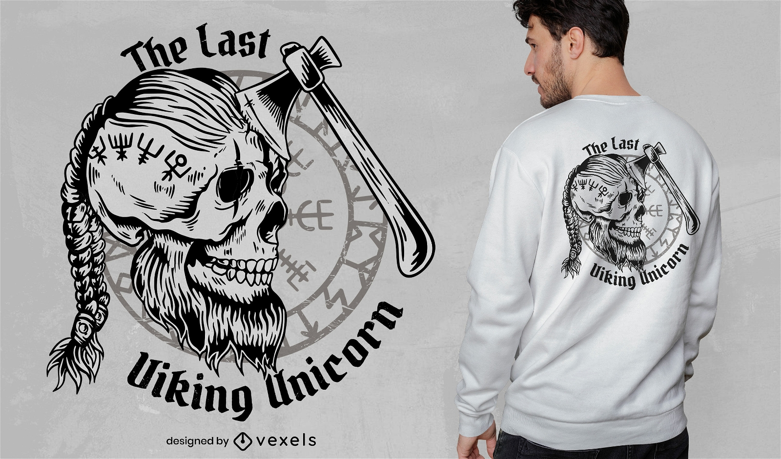 Viking Warrior Skull T-shirt Design PSD Editable Template