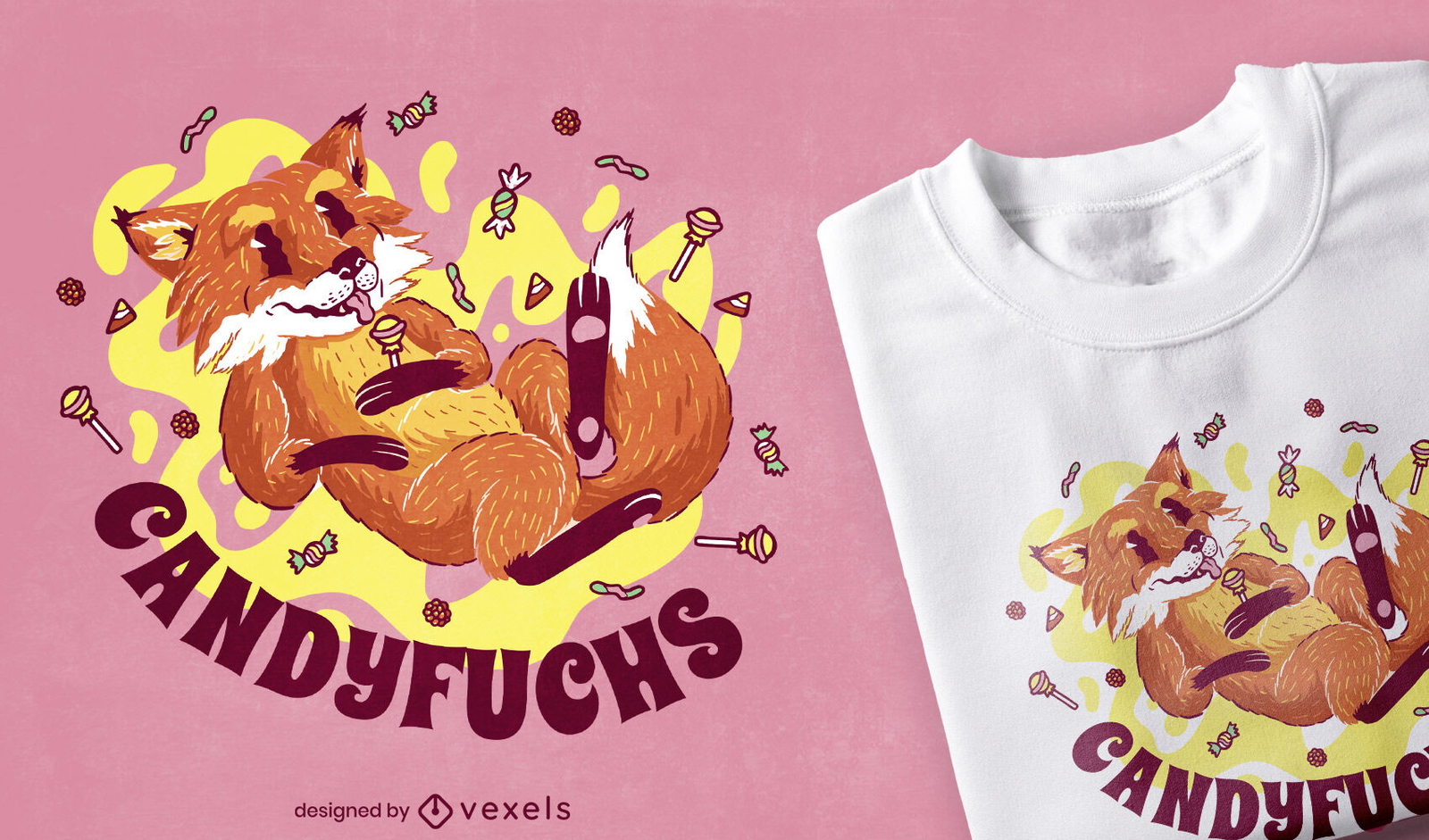 Candy Fox T-shirt Design Vector Download