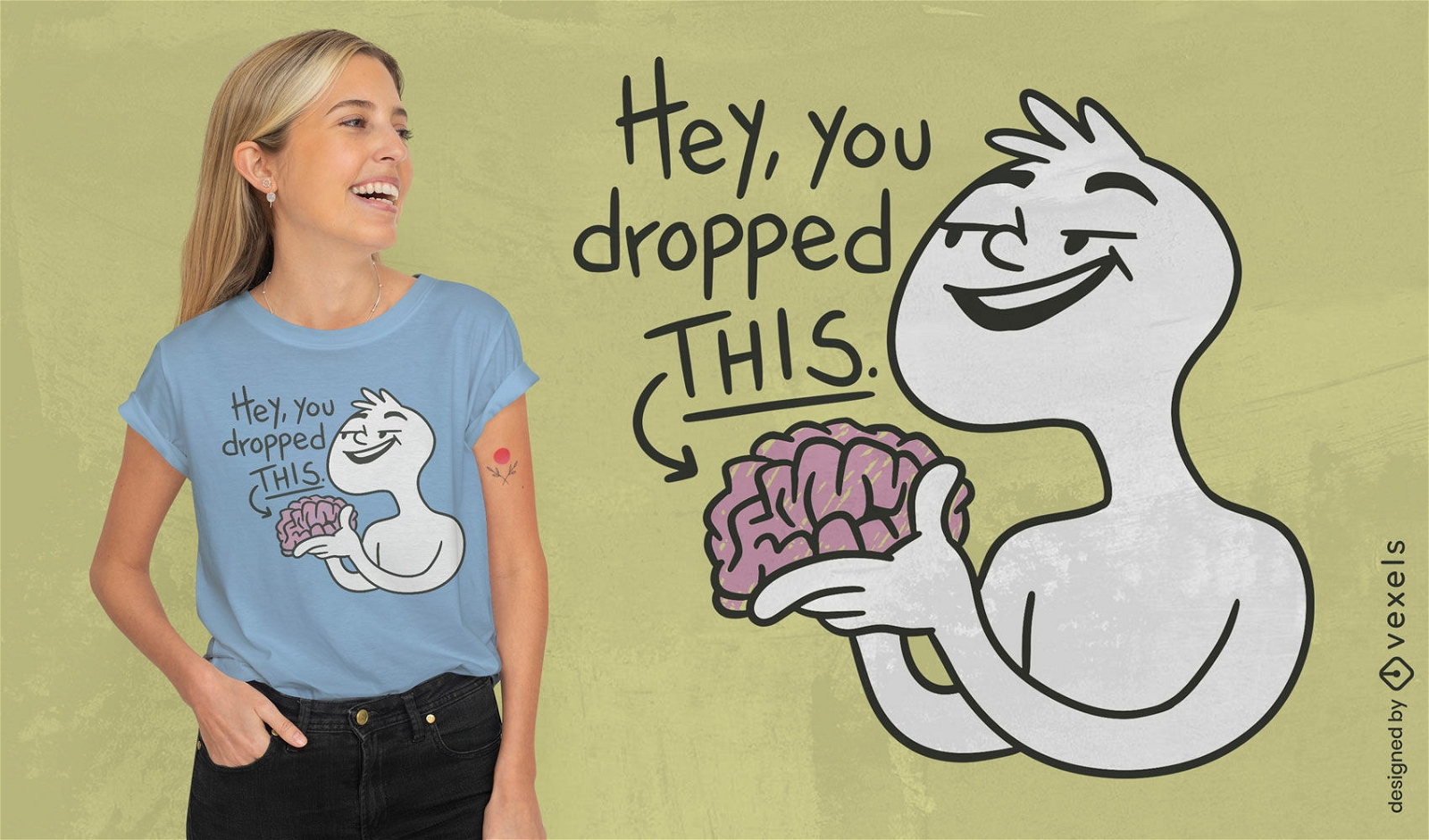 Cartoon Man Holding Brain T-shirt Design Vector Download