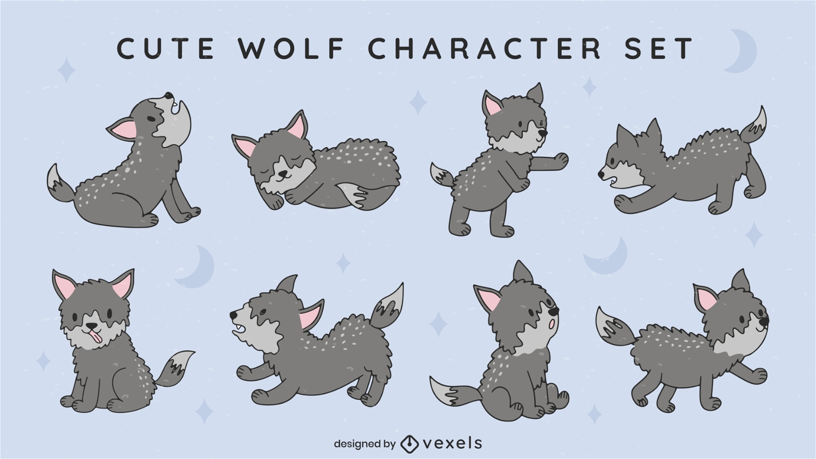 Baby Wolves Cartoon Wild Animal Set Vector Download