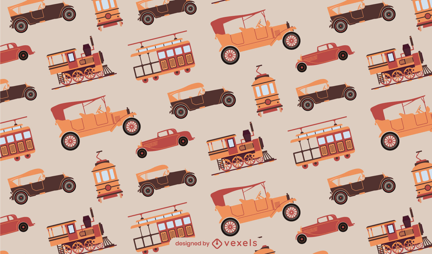 Vintage Cars Transportation Pattern Design Vector Download