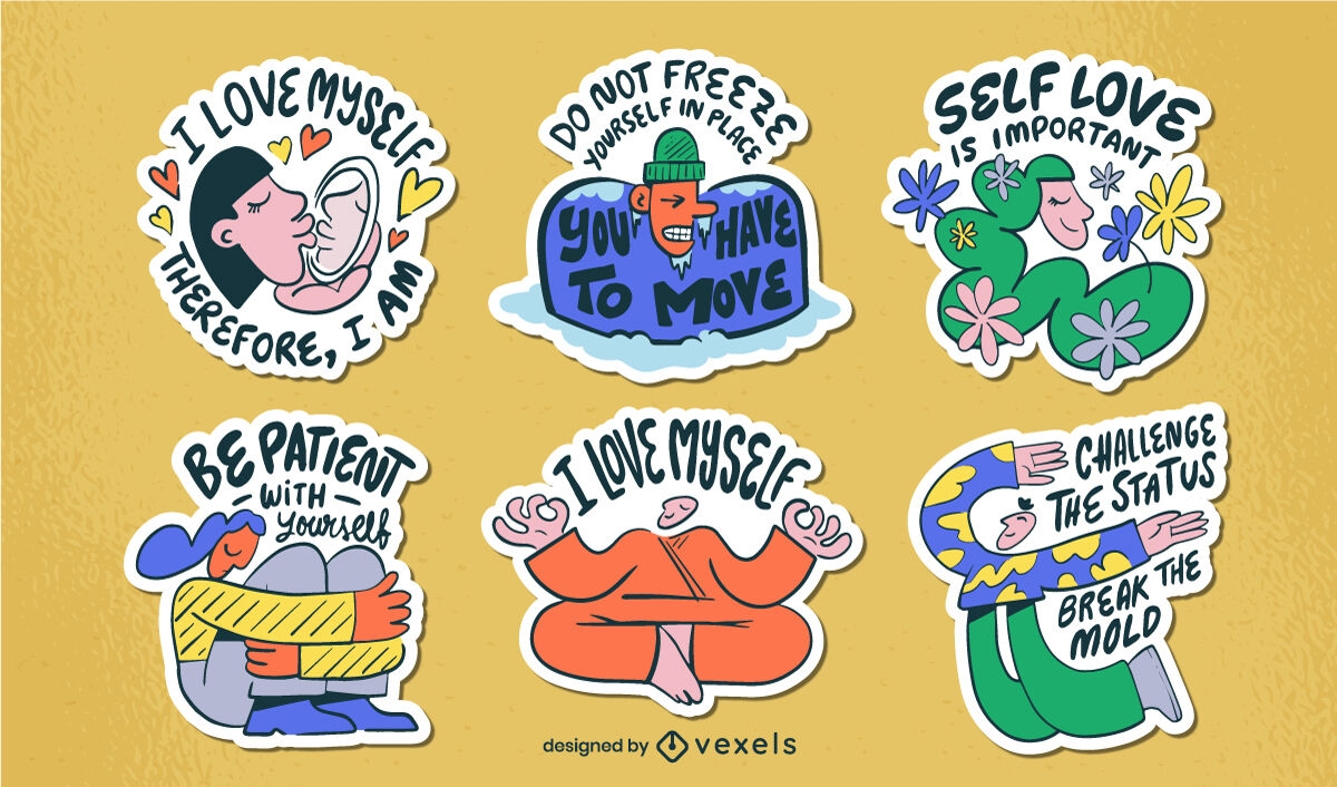 Self Esteem Quotes Stickers Set Vector Download