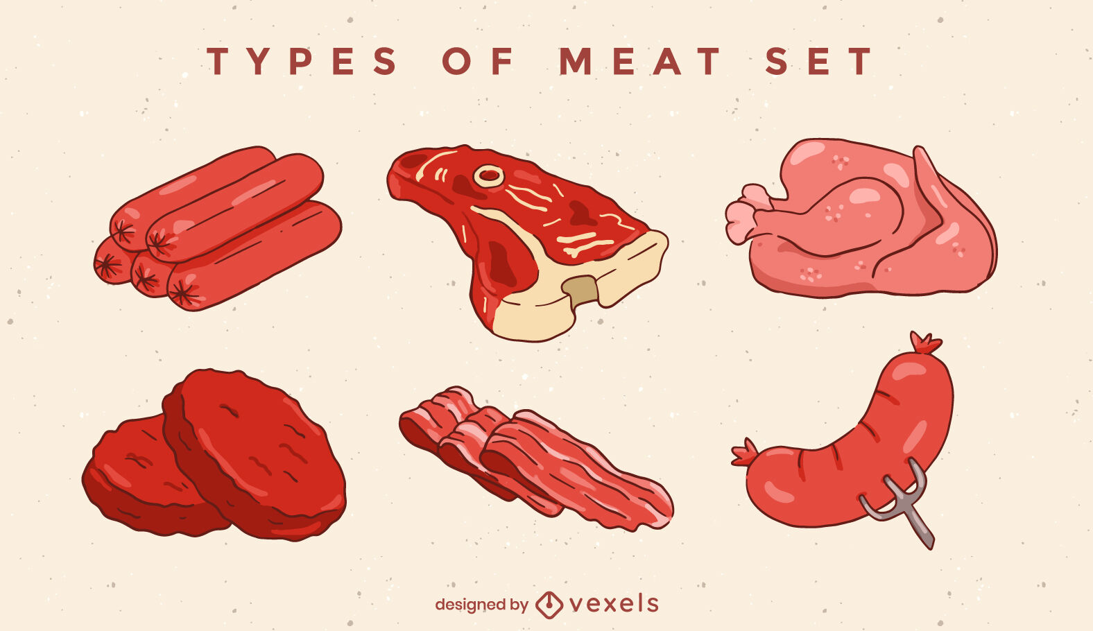 Types Of Meat Set Design Vector Download