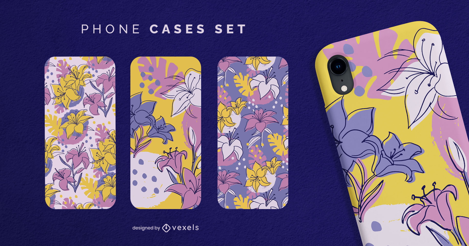 Lily Flowers Phone Cases Set Design Vector Download