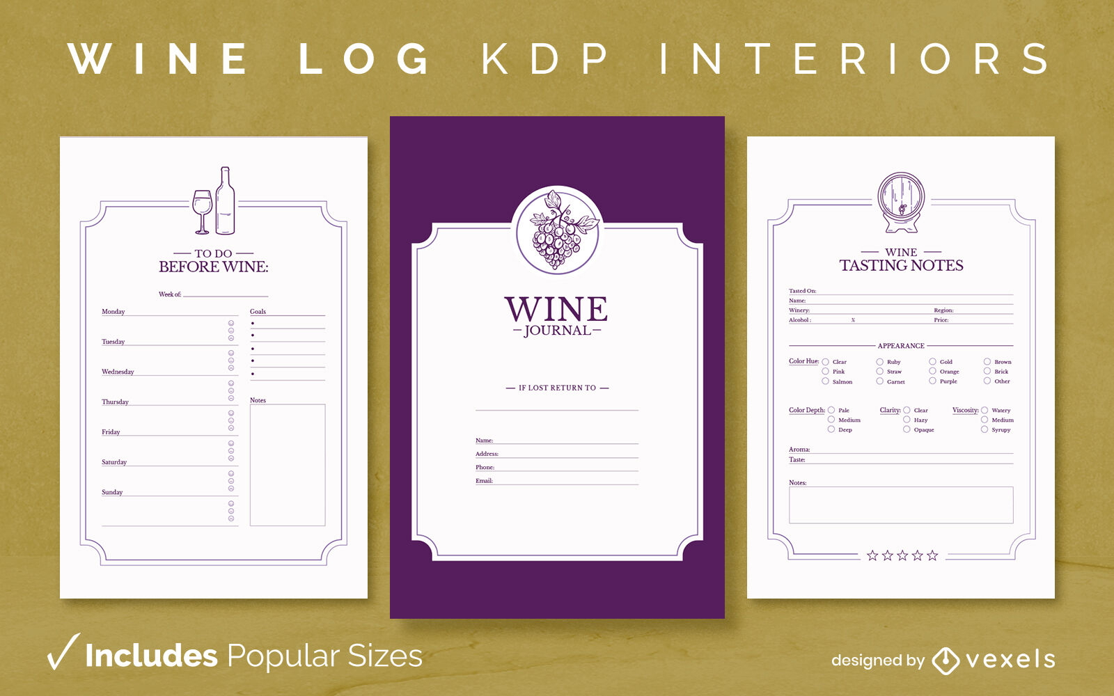Wine Daily Log Design Template KDP Vector Download
