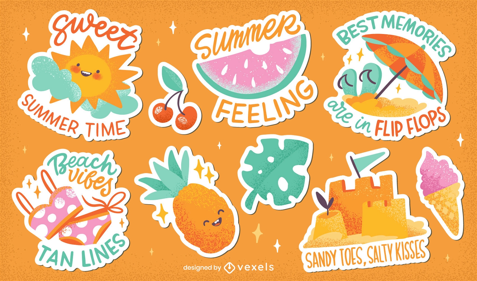 Cute Summer Stickers Set Vector Download