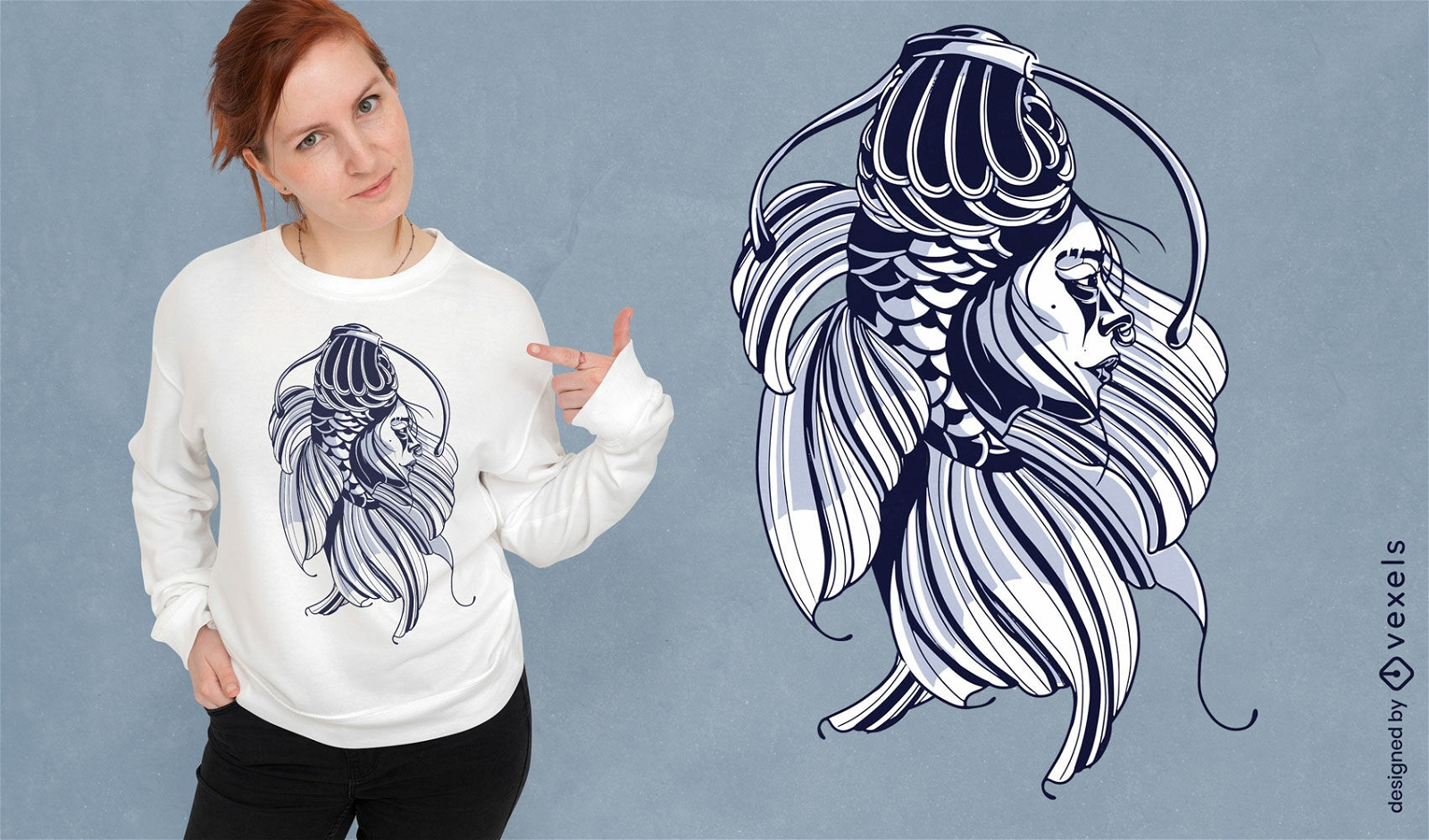 Koi Fish Woman T-shirt Design Vector Download