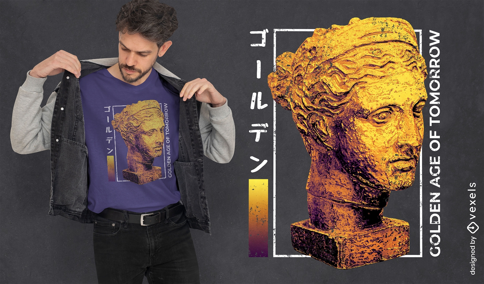 Glitch Framed Statue T-shirt Design PSD Editable Template