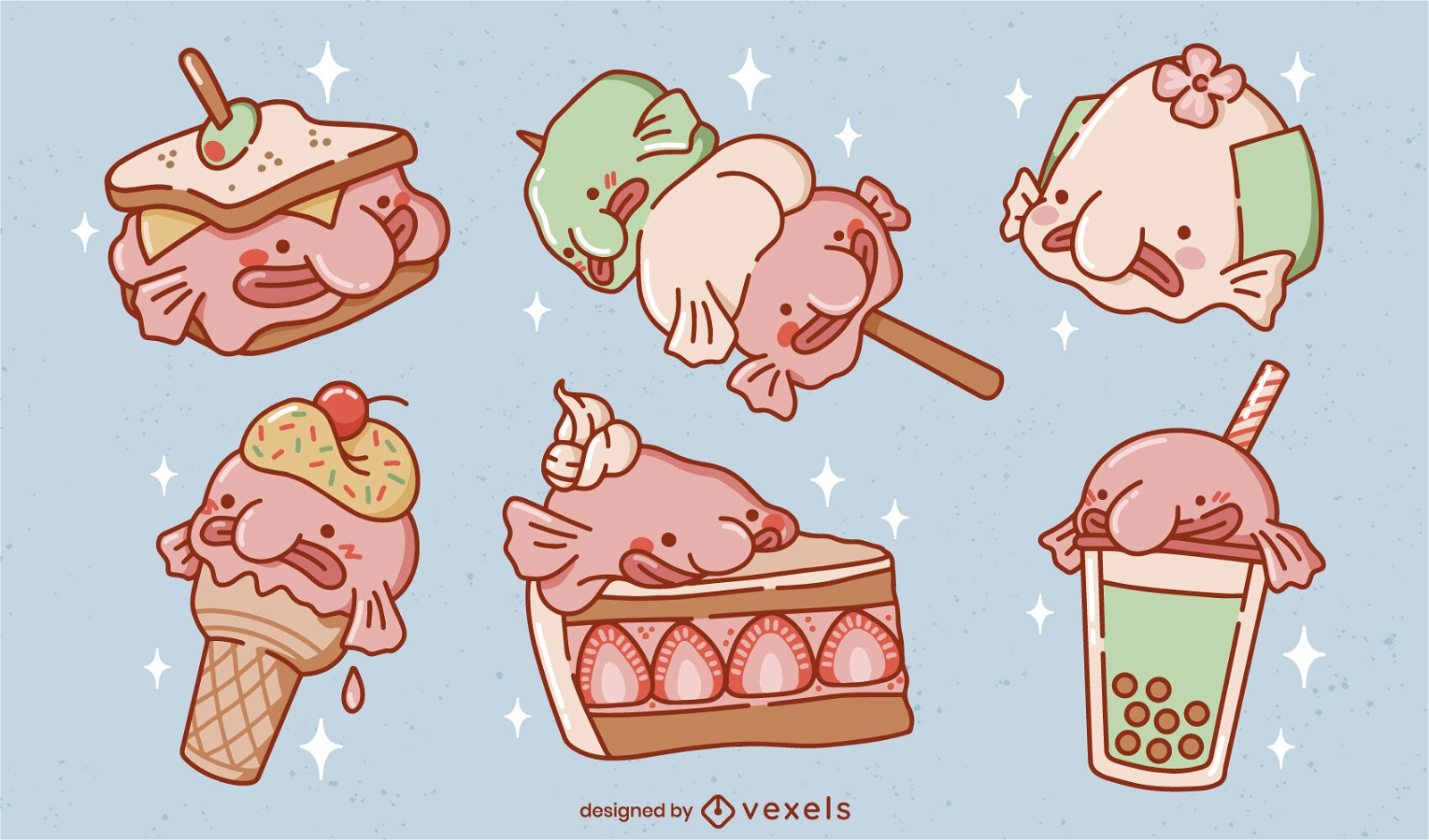 Cute Blobfish Snacks Set Vector Download
