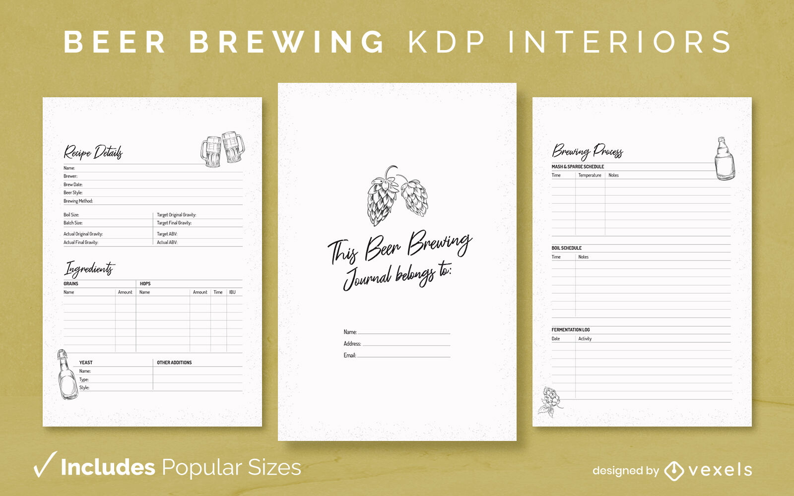 Beer Brewing Hand Drawn Journal Design Template KDP Vector Download