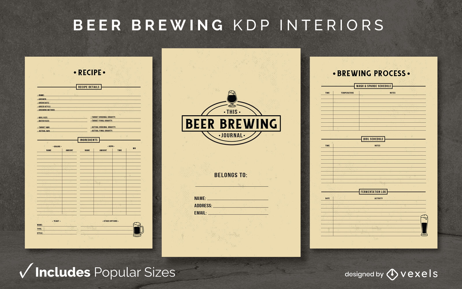 Beer Brewing Journal Template KDP Interior Design Vector Download